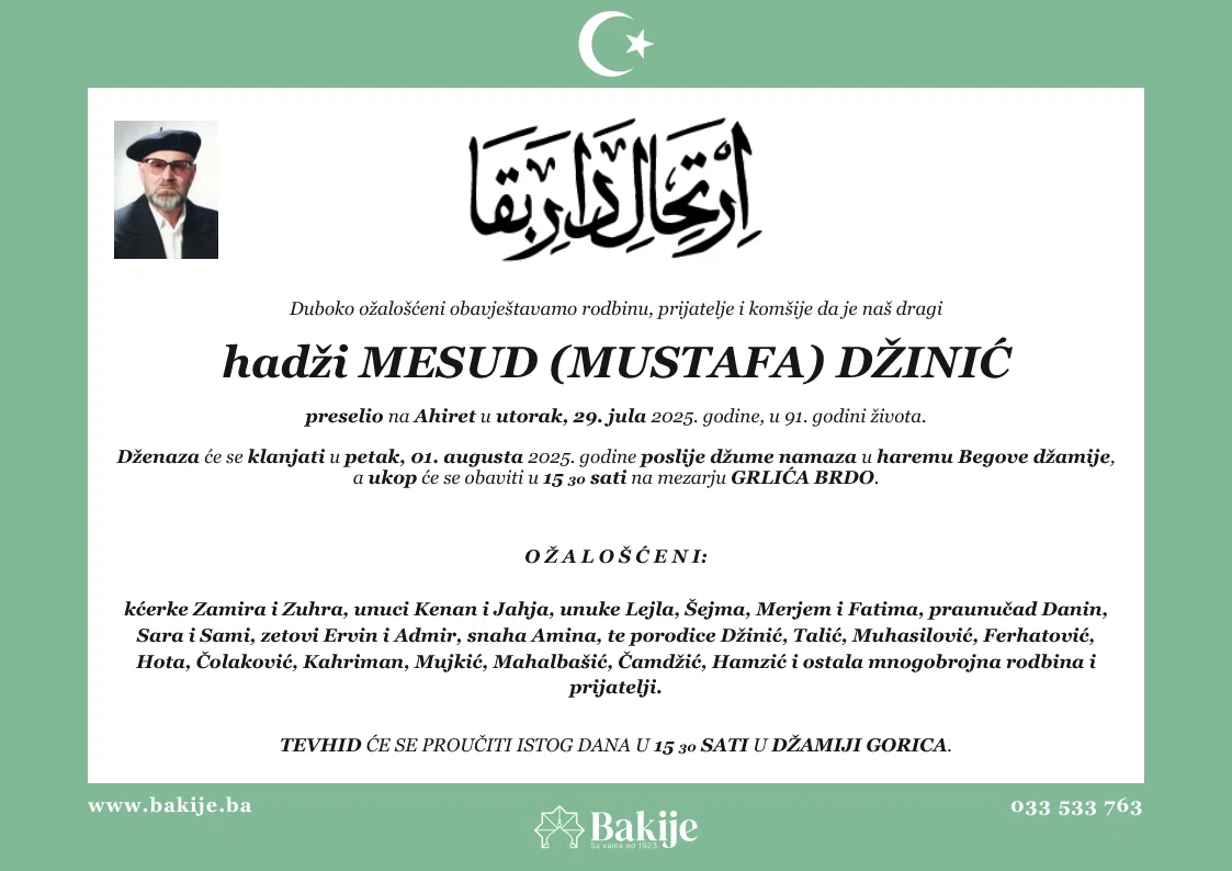Smrtovnica — Hadži Mesud (Mustafa) Džinić