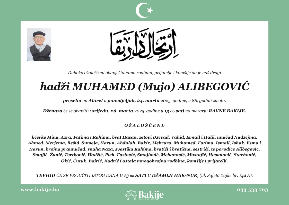 Smrtovnica — Hadži Muhamed (Mujo) Alibegović