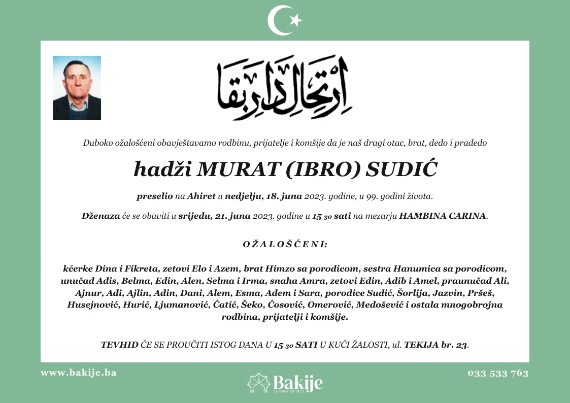 Smrtovnica — Hadži Murat (Ibro) Sudić