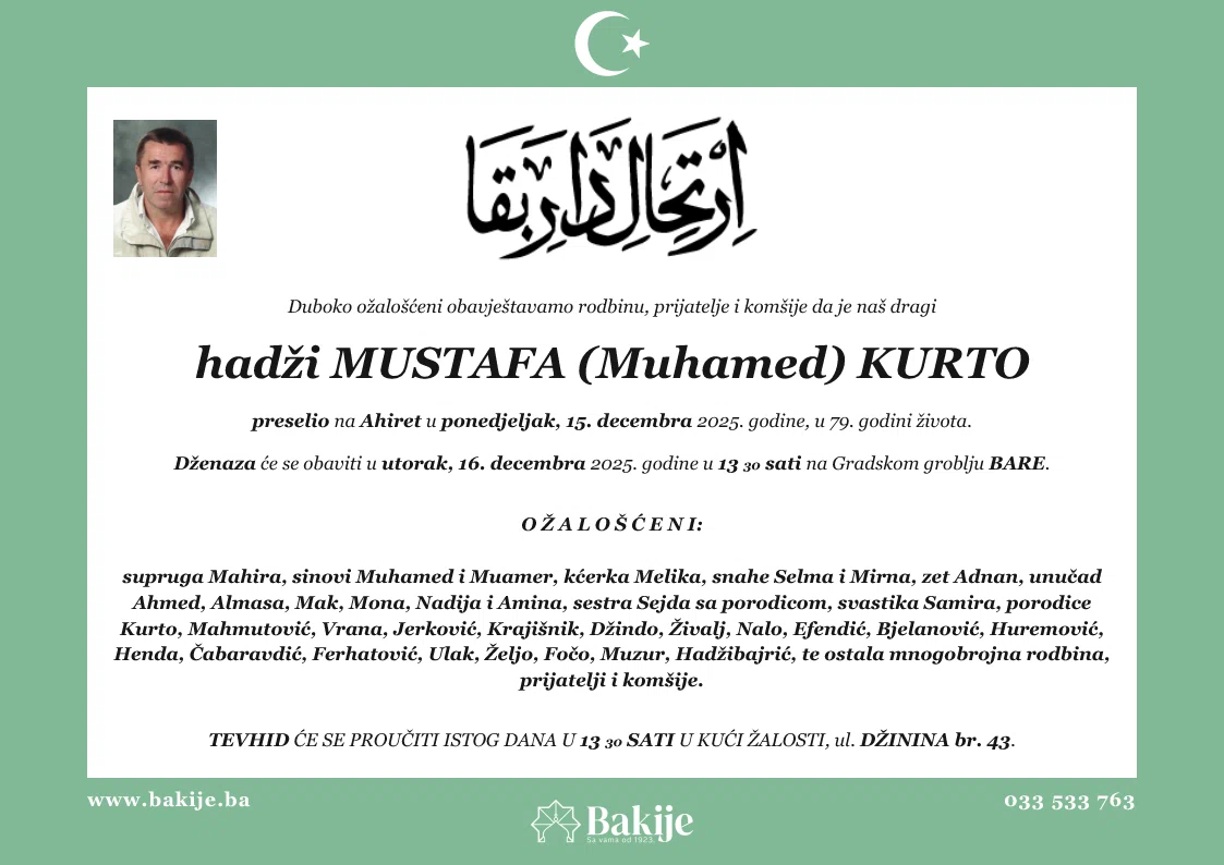 Smrtovnica — Hadži Mustafa (Muhamed) Kurto