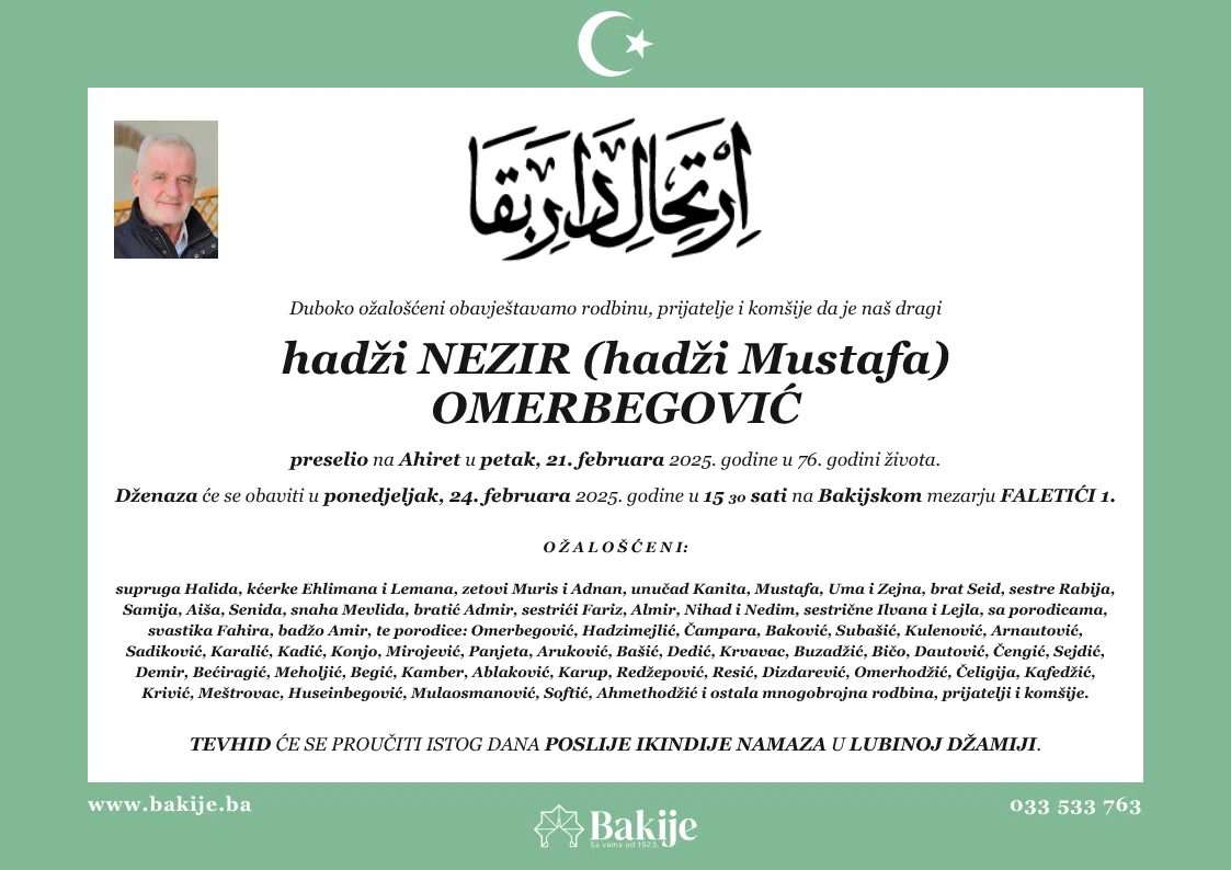 Smrtovnica — Hadži Nezir (Hadži Mustafa) Omerbegović