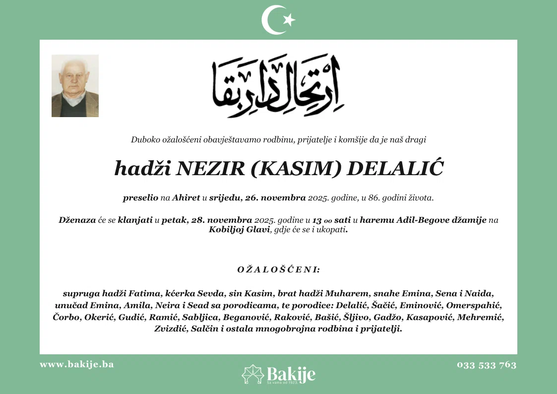 Smrtovnica — Hadži Nezir (Kasim) Delalić