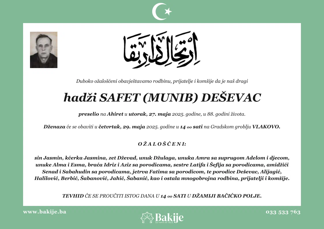 Smrtovnica — Hadži Safet (Munib) Deševac