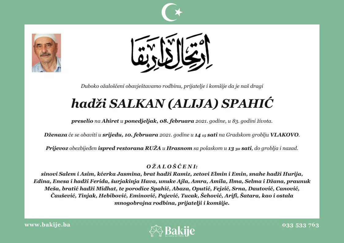 Smrtovnica — Hadži Salkan (Alija) Spahić
