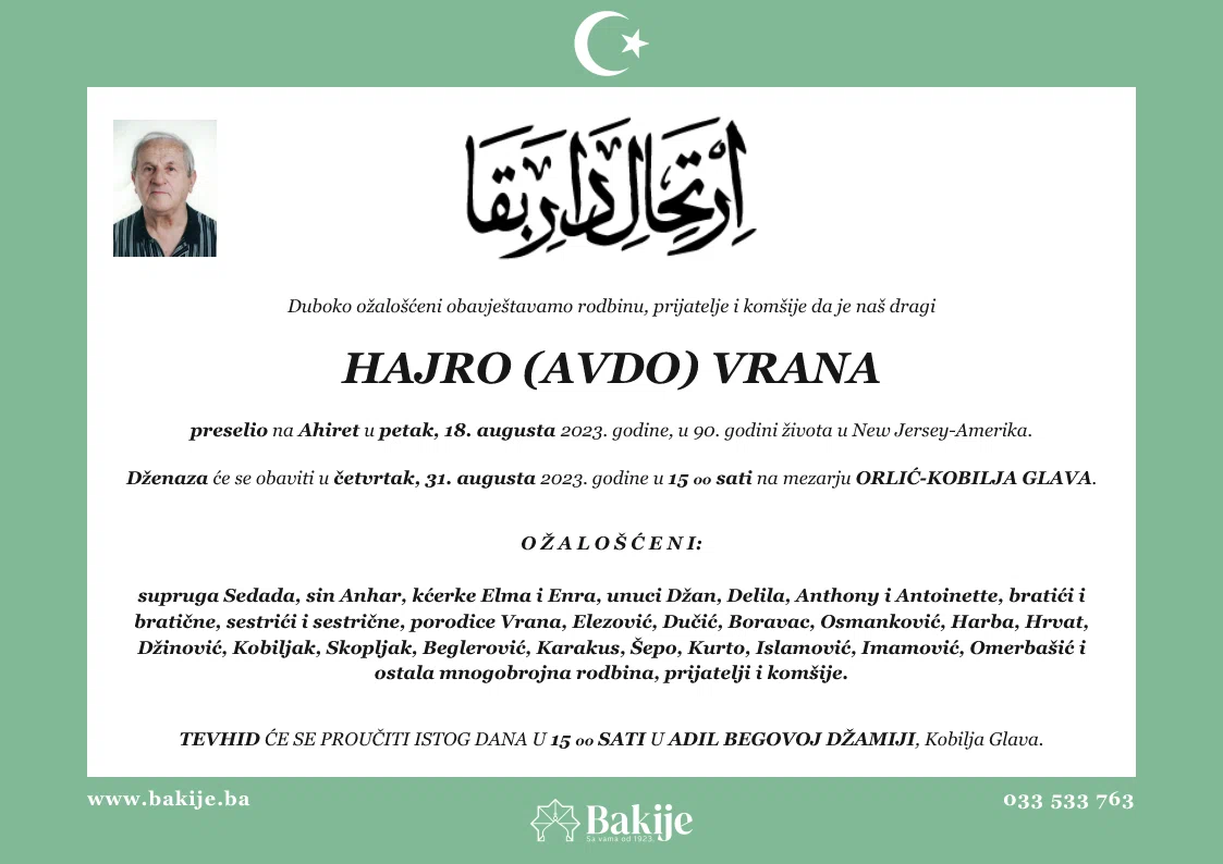 Smrtovnica — Hajro (Avdo) Vrana