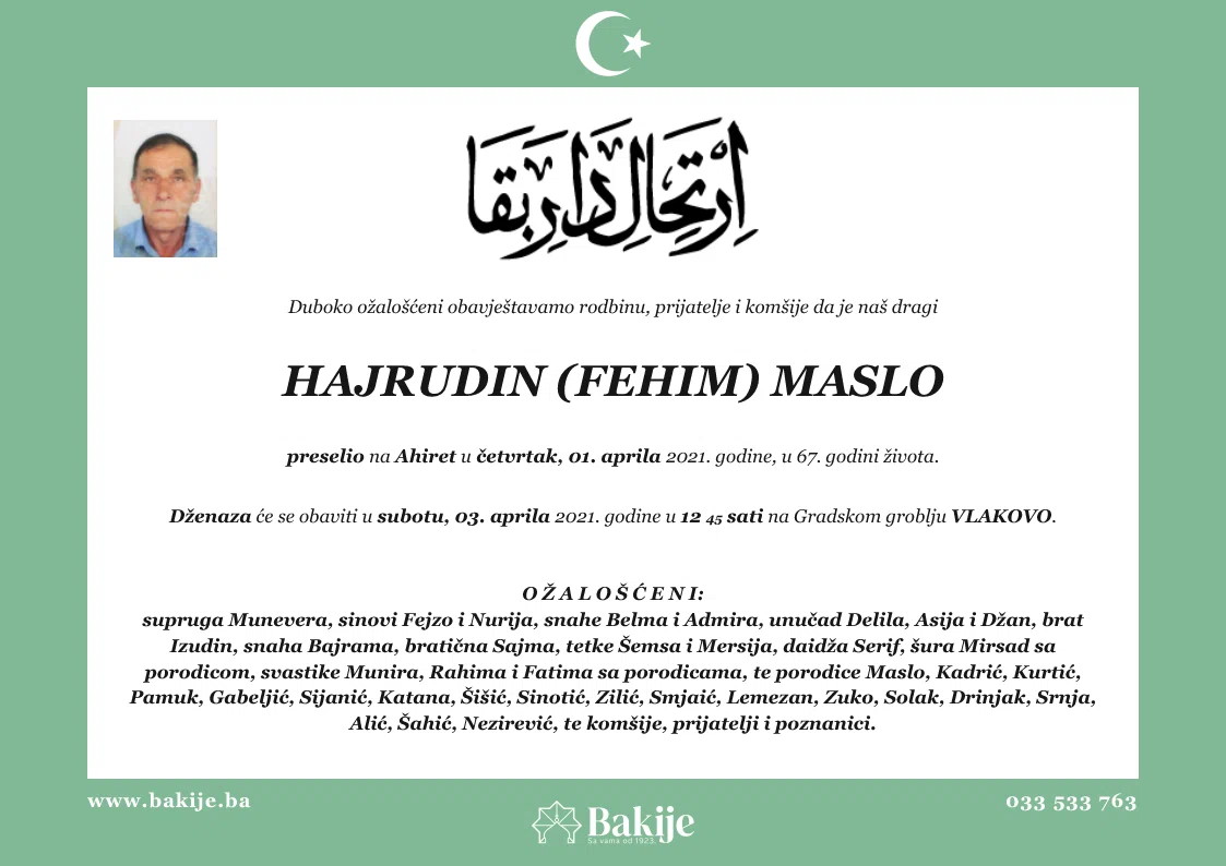 Smrtovnica — Hajrudin (Fehim) Maslo