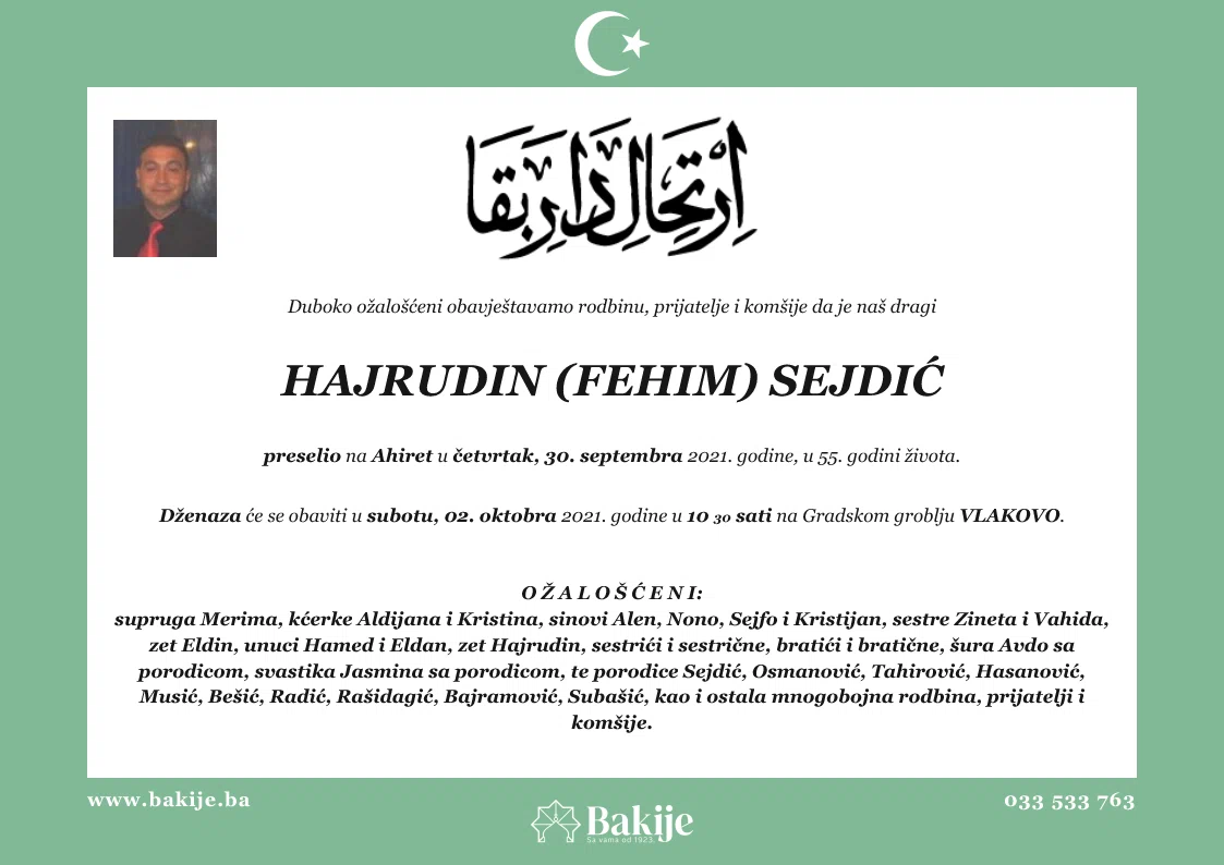 Smrtovnica — Hajrudin (Fehim) Sejdić