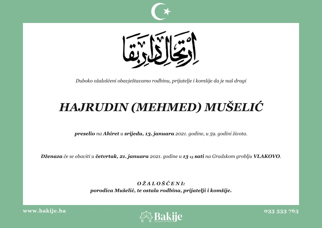 Smrtovnica — Hajrudin (Mehmed) Mušelić