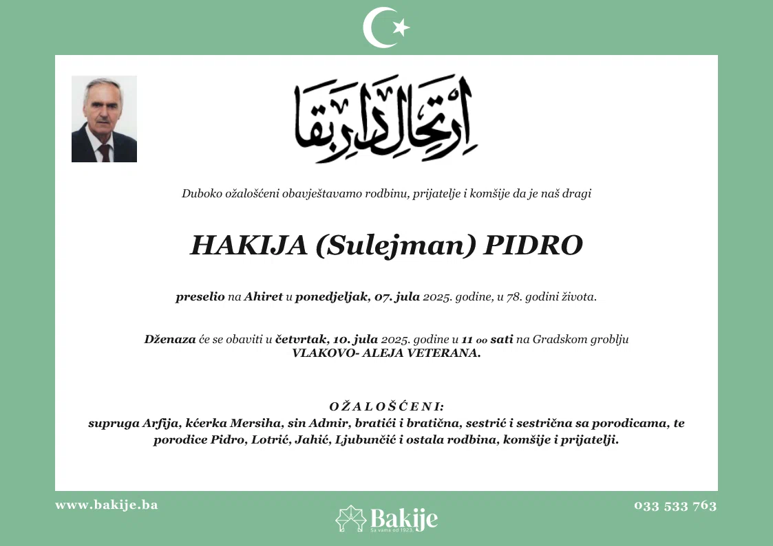 Smrtovnica — Hakija (Sulejman) Pidro
