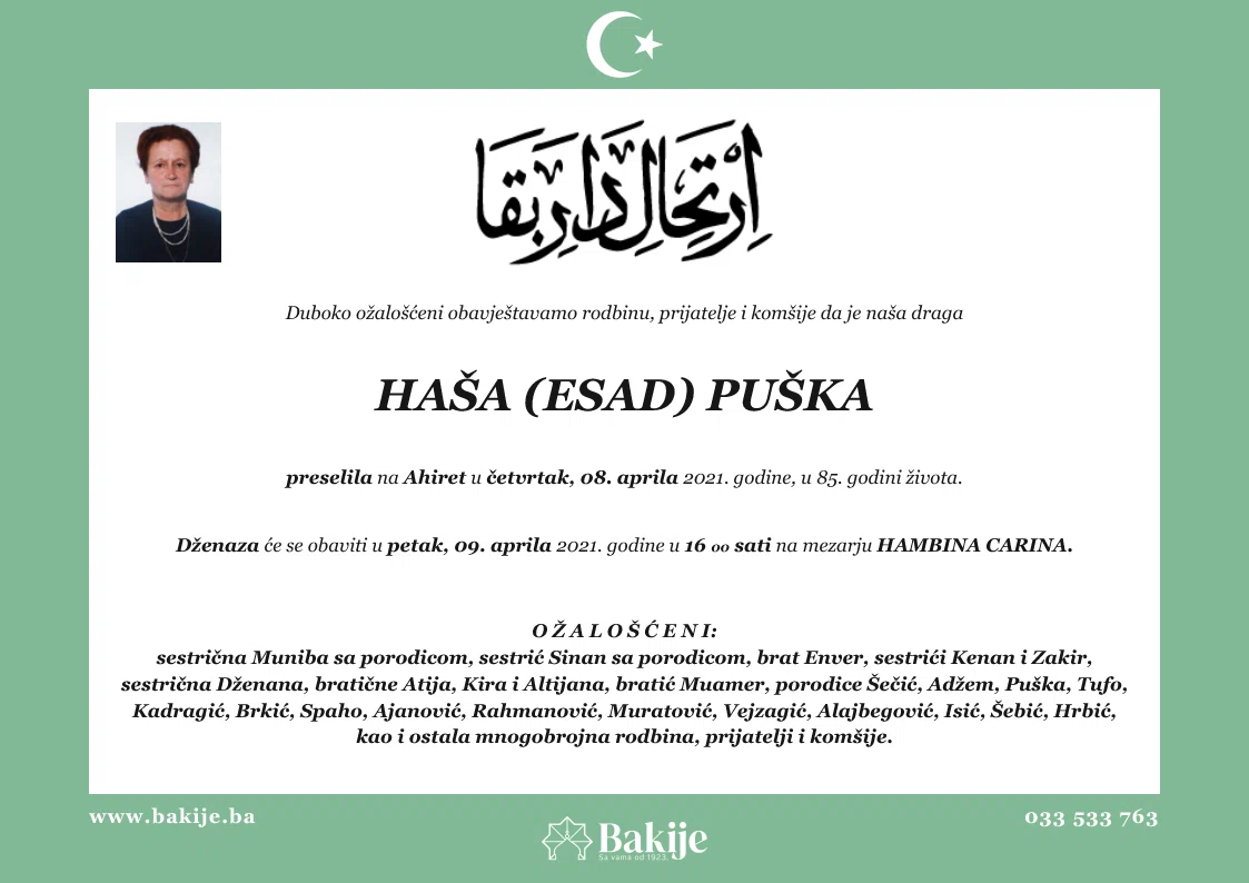Smrtovnica — Haša (Esad) Puška