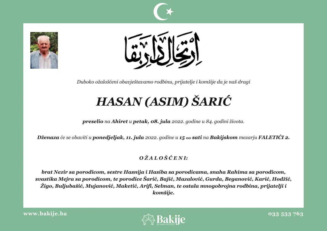 Smrtovnica — Hasan (Asim) Šarić