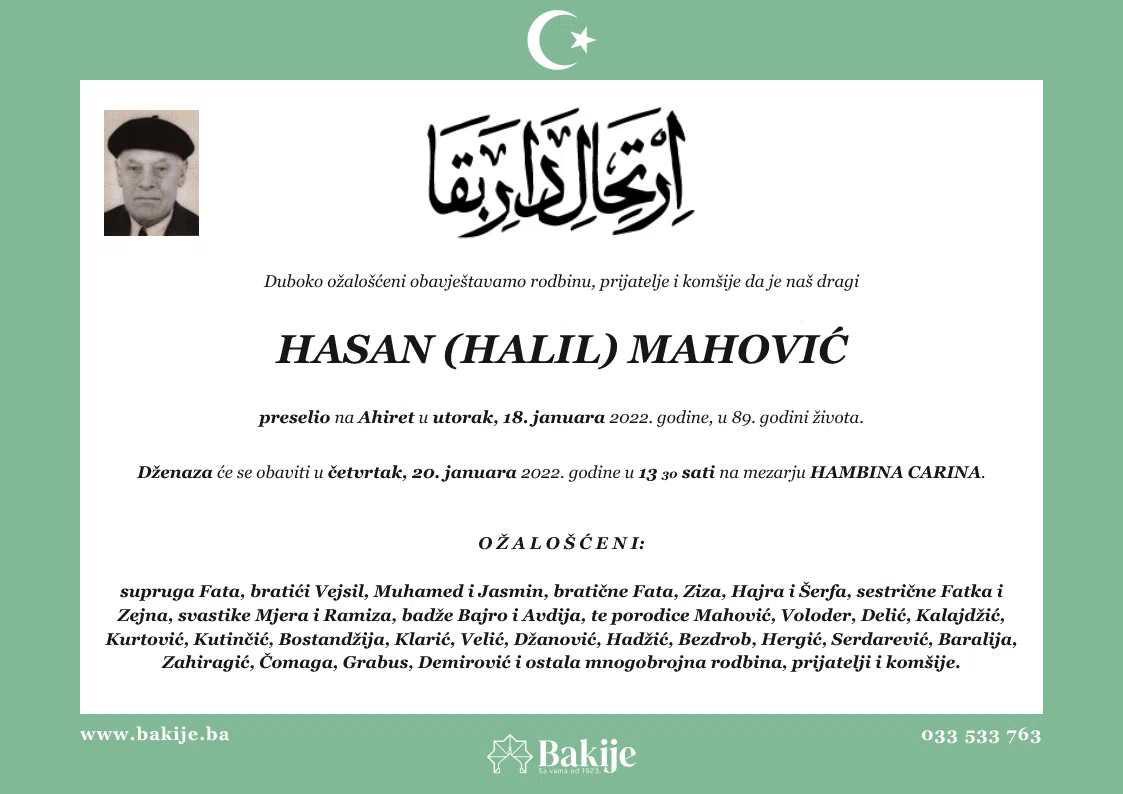 Smrtovnica — Hasan (Halil) Mahović