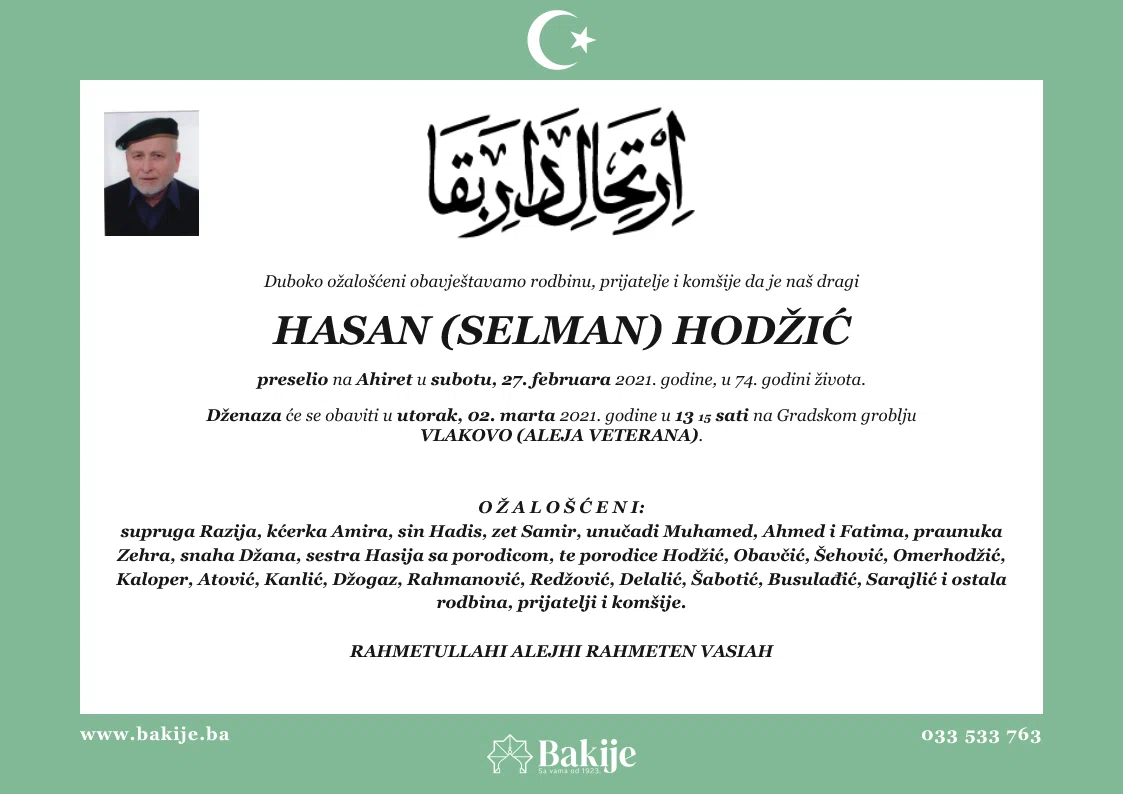 Smrtovnica — Hasan (Selman) Hodžić