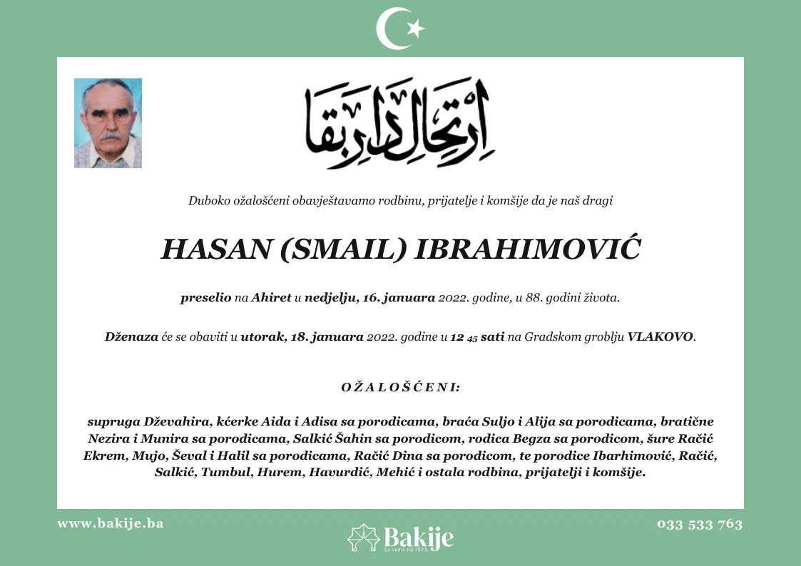 Smrtovnica — Hasan (Smail) Ibrahimović
