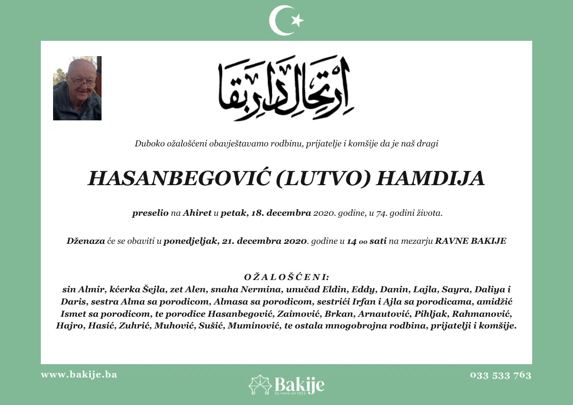 Smrtovnica — Hasanbegović (Lutvo) Hamdija