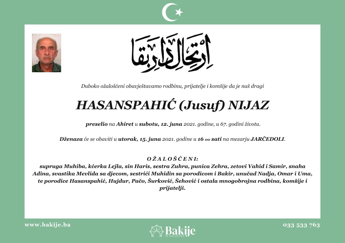 Smrtovnica — Hasanspahić (Jusuf) Nijaz