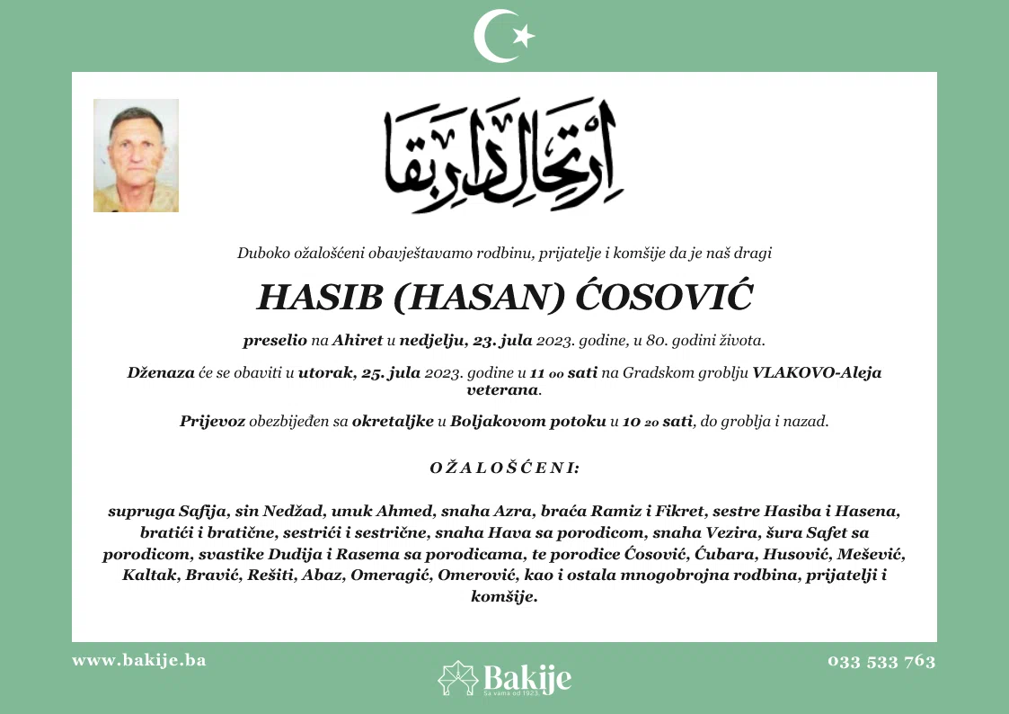 Smrtovnica — Hasib (Hasan) Ćosović