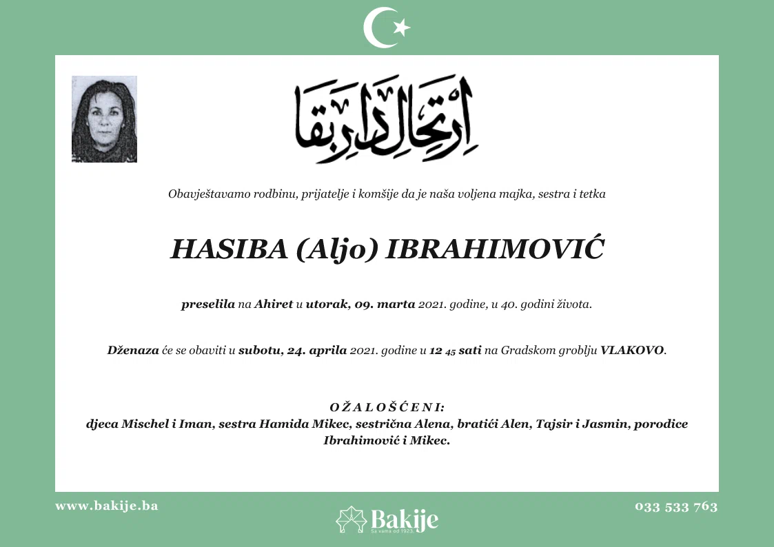 Smrtovnica — Hasiba (Aljo) Ibrahimović