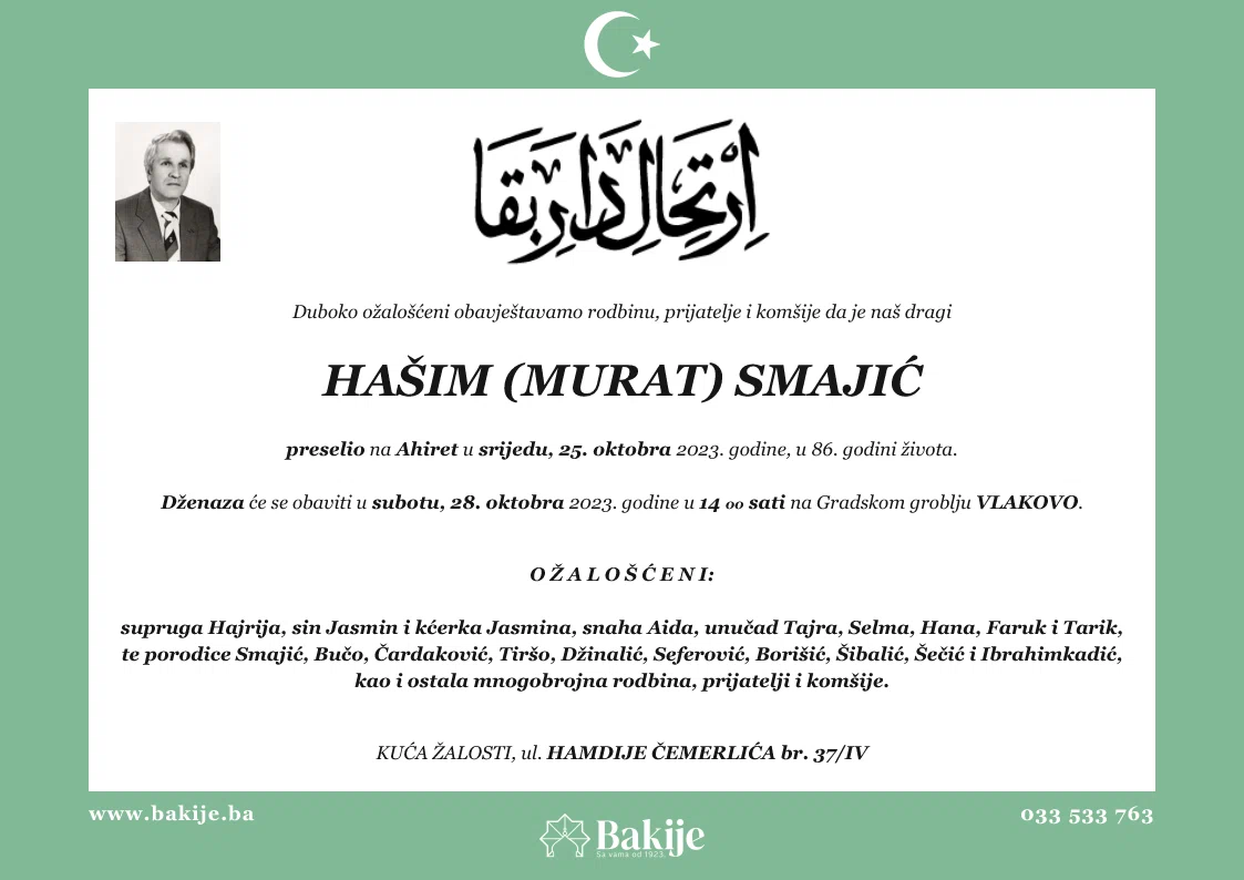 Smrtovnica — Hašim (Murat) Smajić