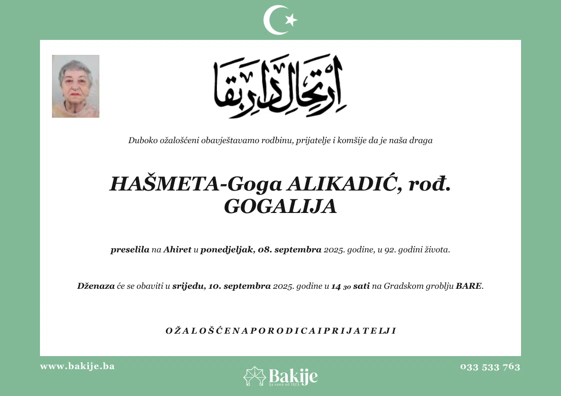 Smrtovnica — Hašmeta-Goga Alikadić, rođ. Gogalija