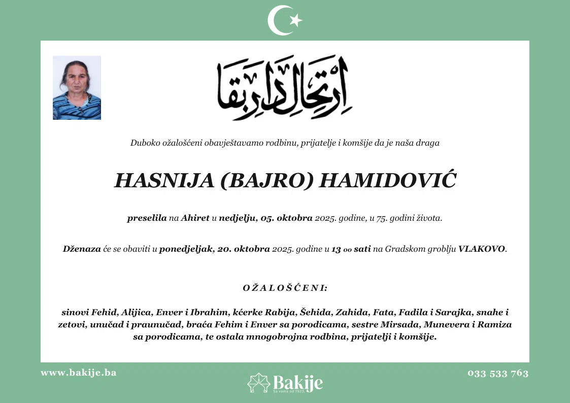 Smrtovnica — Hasnija (Bajro) Hamidović