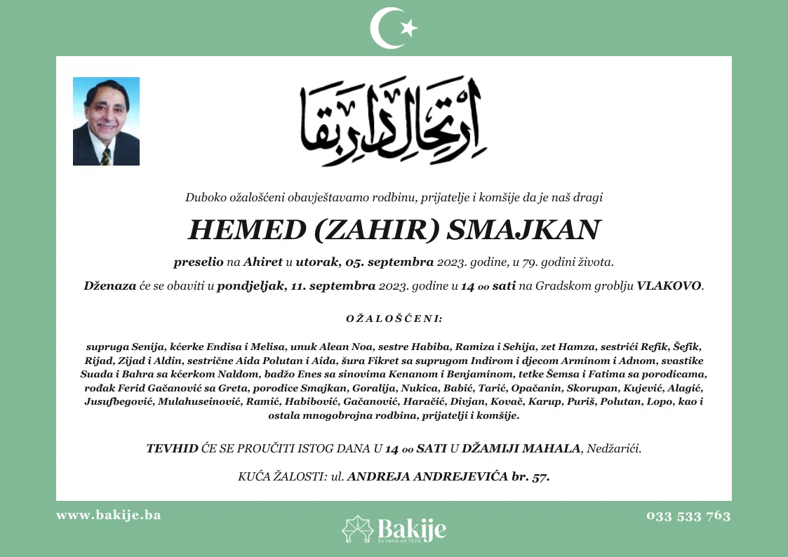 Smrtovnica — Hemed (Zahir) Smajkan