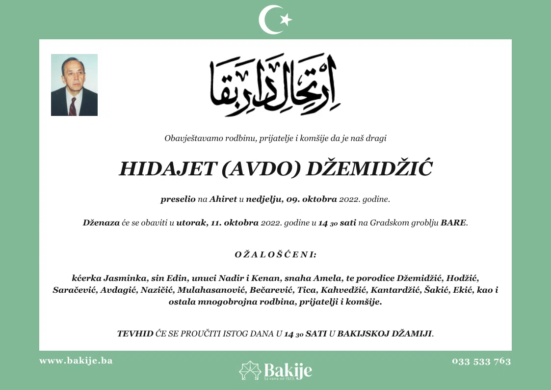 Smrtovnica — Hidajet (Avdo) Džemidžić