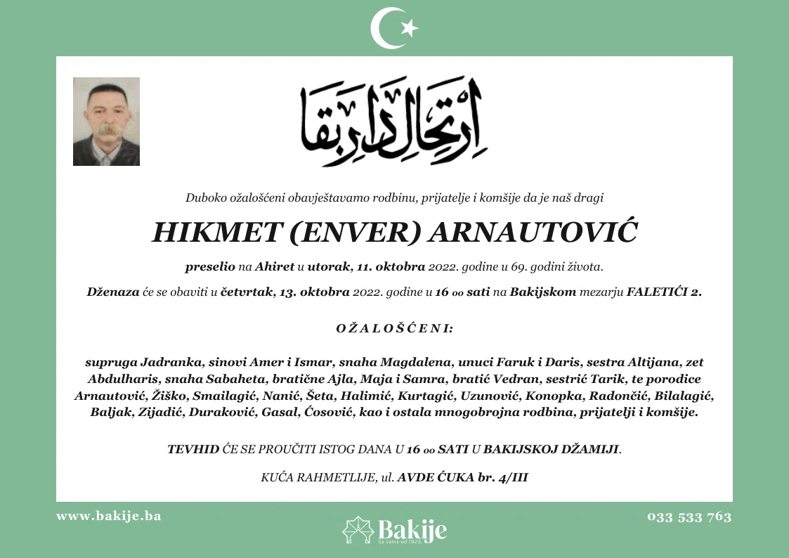 Smrtovnica — Hikmet (Enver) Arnautović