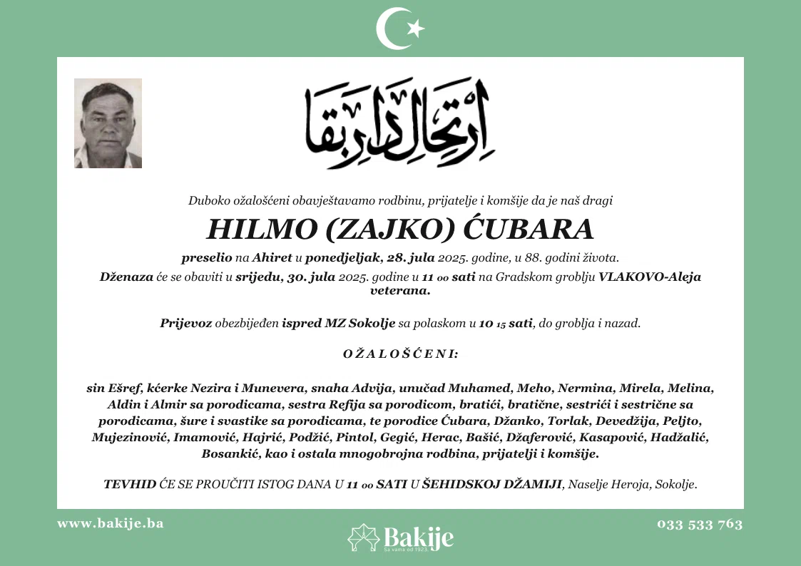 Smrtovnica — Hilmo (Zajko) Ćubara