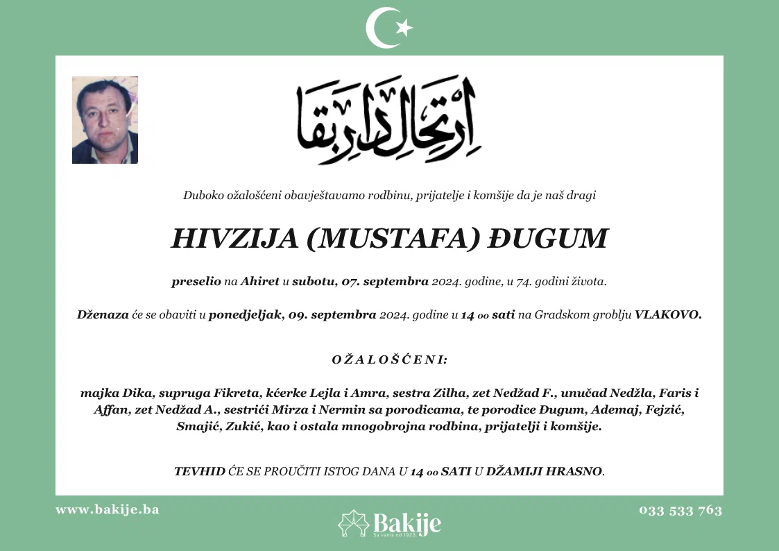 Smrtovnica — Hivzija (Mustafa) Đugum