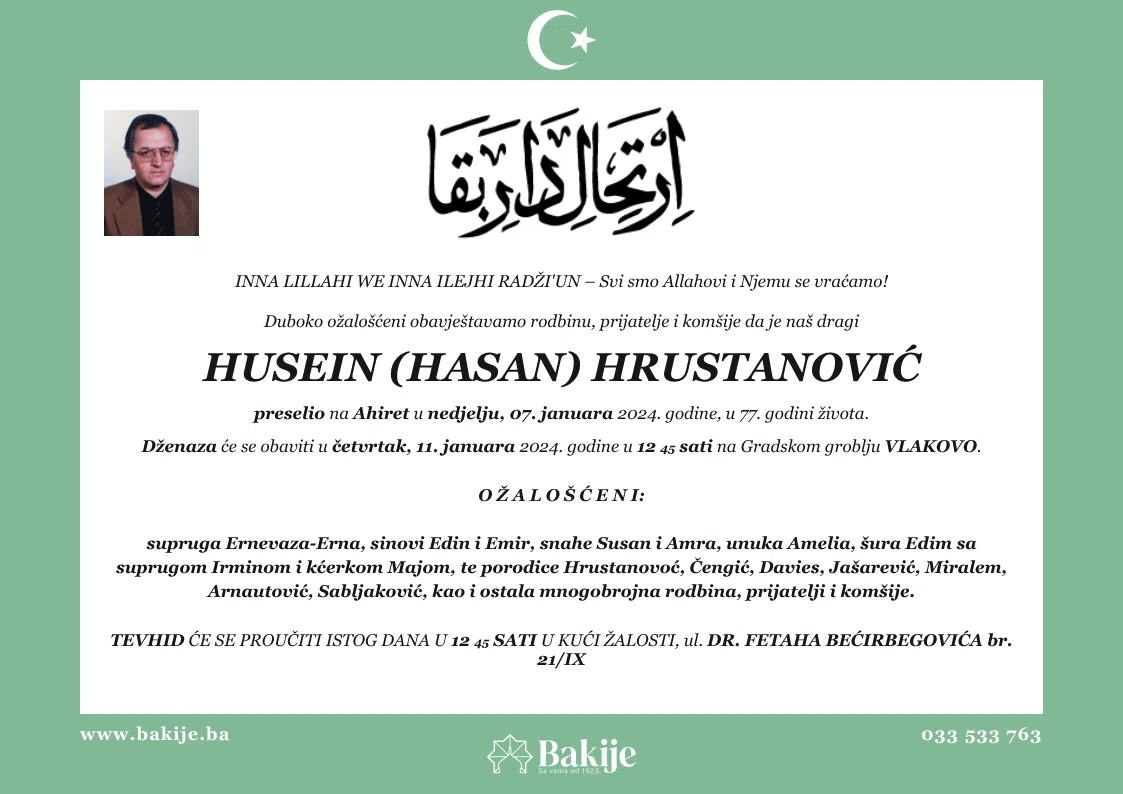 Smrtovnica — Husein (Hasan) Hrustanović