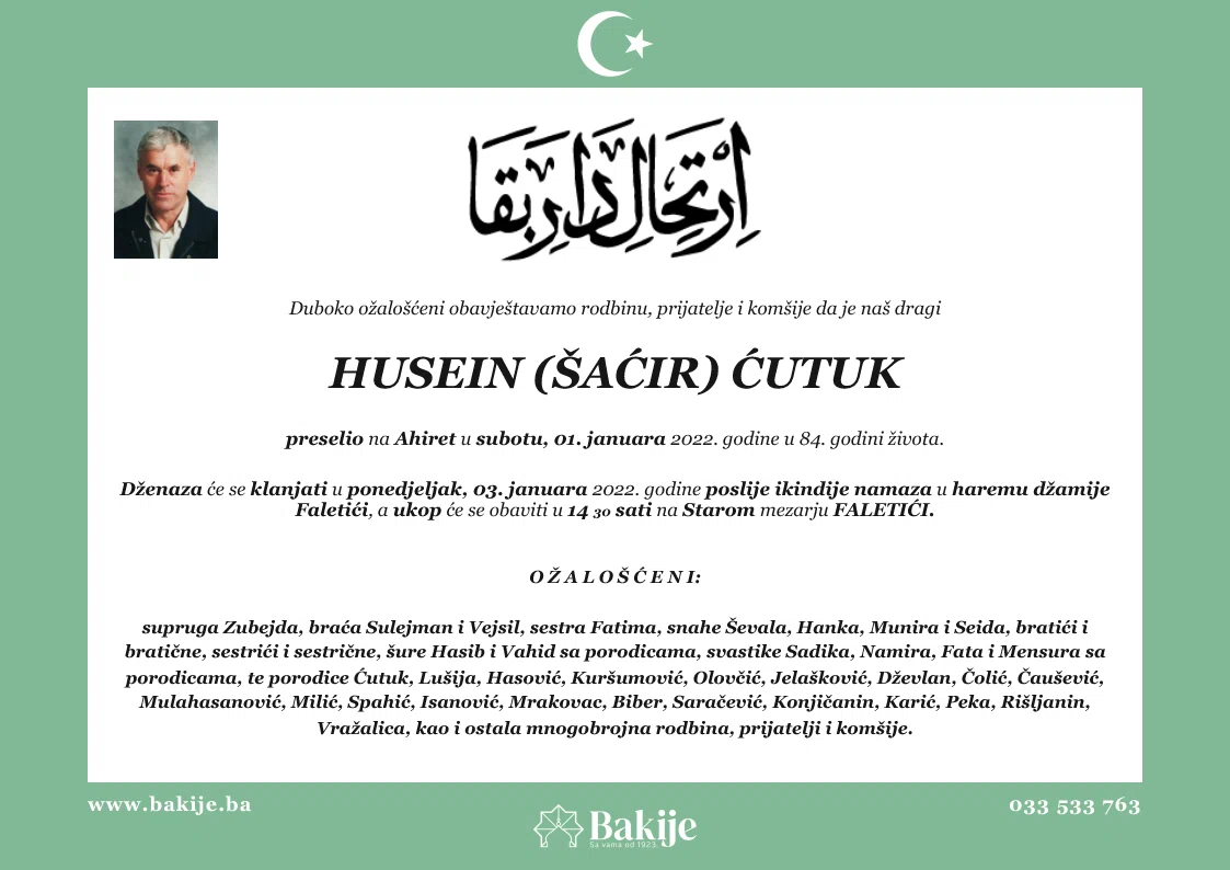 Smrtovnica — Husein (Šaćir) Ćutuk