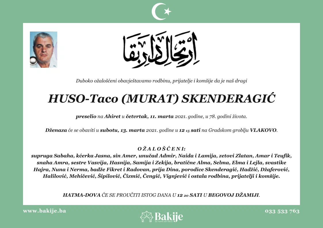 Smrtovnica — Huso-Taco (Murat) Skenderagić