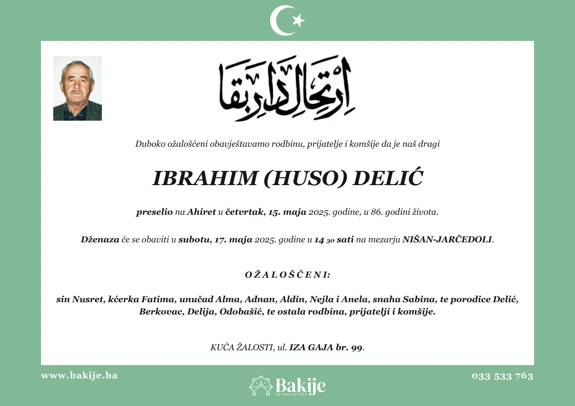 Smrtovnica — Ibrahim (Huso) Delić