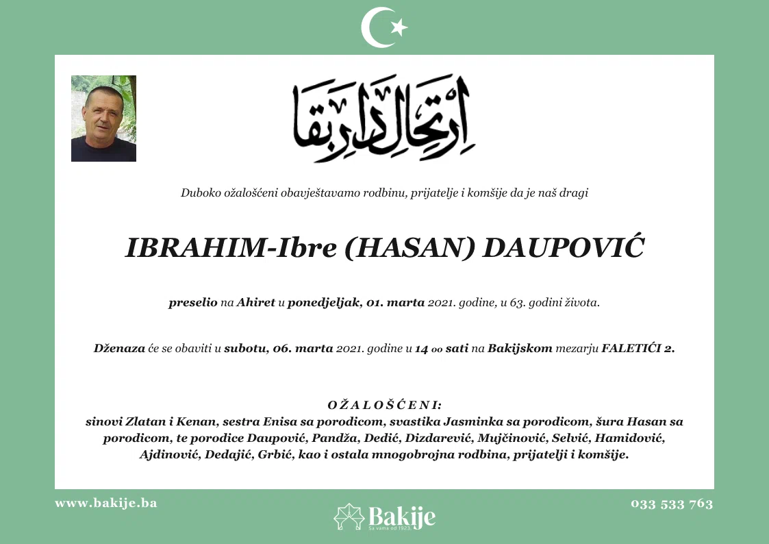Smrtovnica — Ibrahim-Ibre (Hasan) Daupović