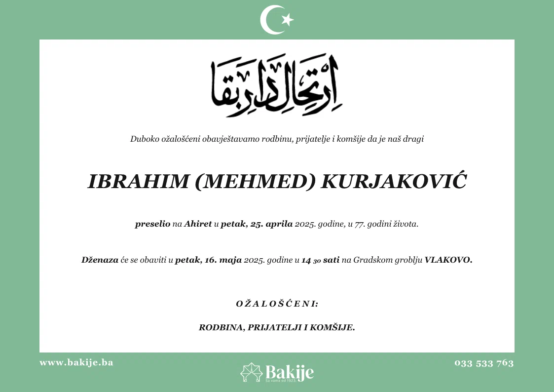 Smrtovnica — Ibrahim (Mehmed) Kurjaković