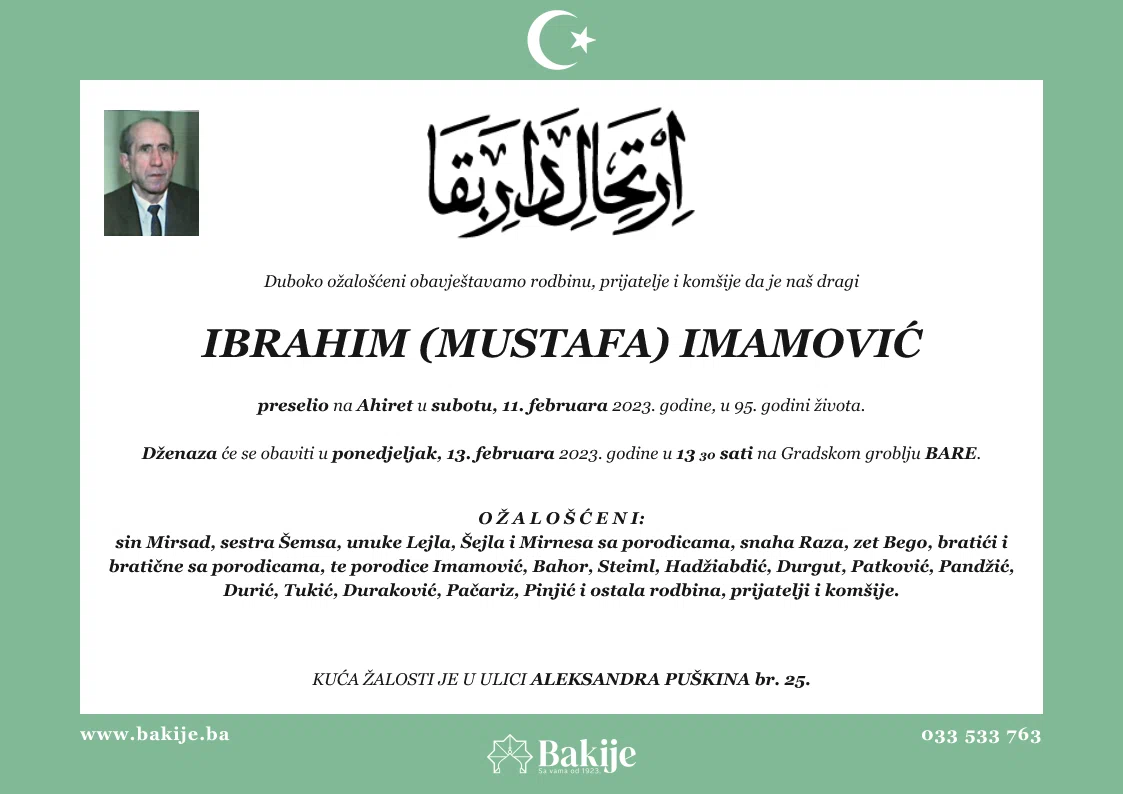 Smrtovnica — Ibrahim (Mustafa) Imamović