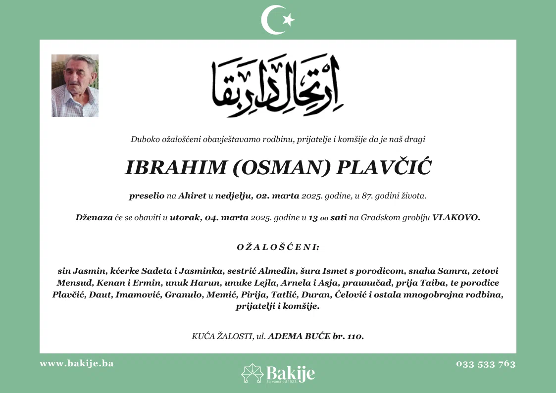 Smrtovnica — Ibrahim (Osman) Plavčić