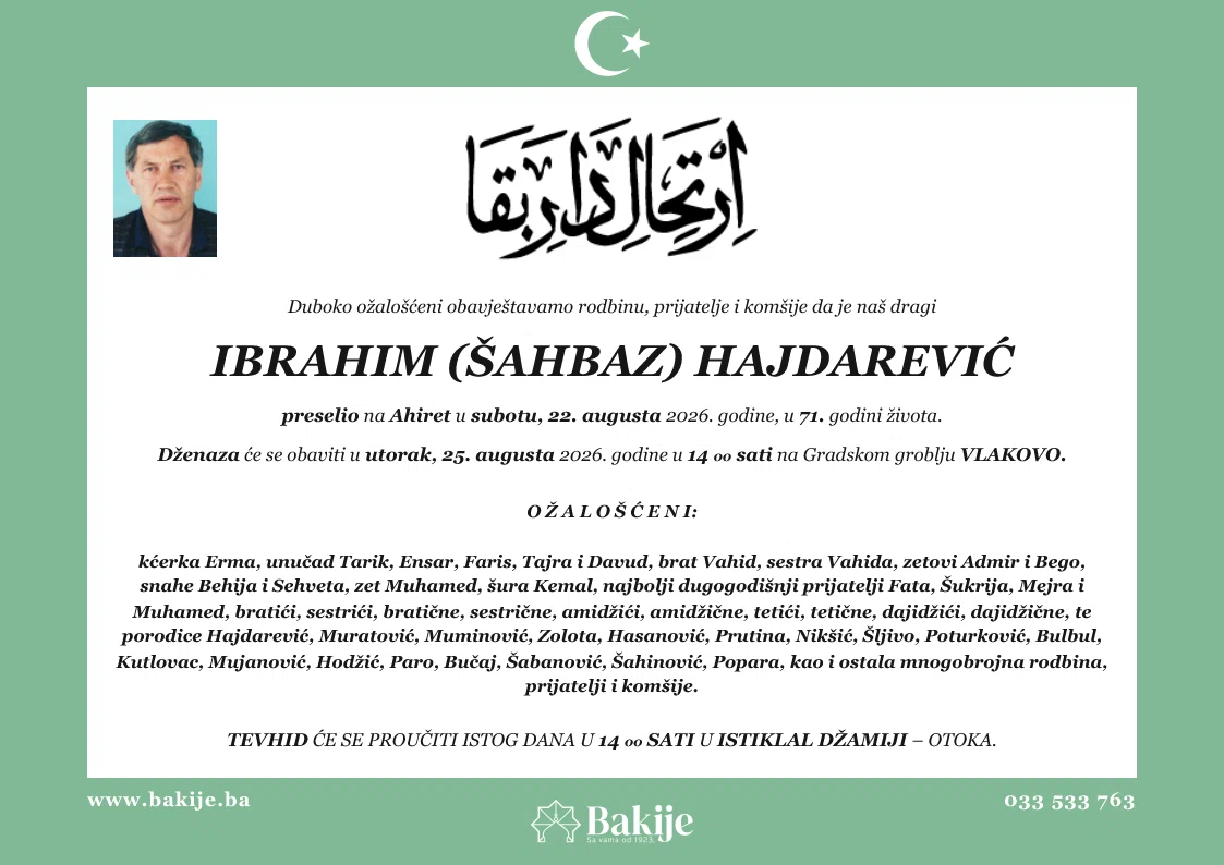 Smrtovnica — Ibrahim (Šahbaz) Hajdarević