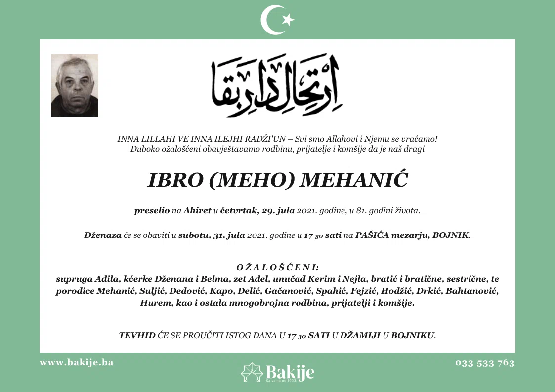 Smrtovnica — Ibro (Meho) Mehanić
