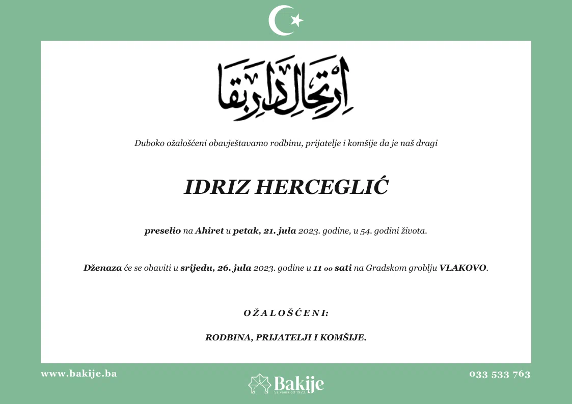 Smrtovnica — Idriz Herceglić