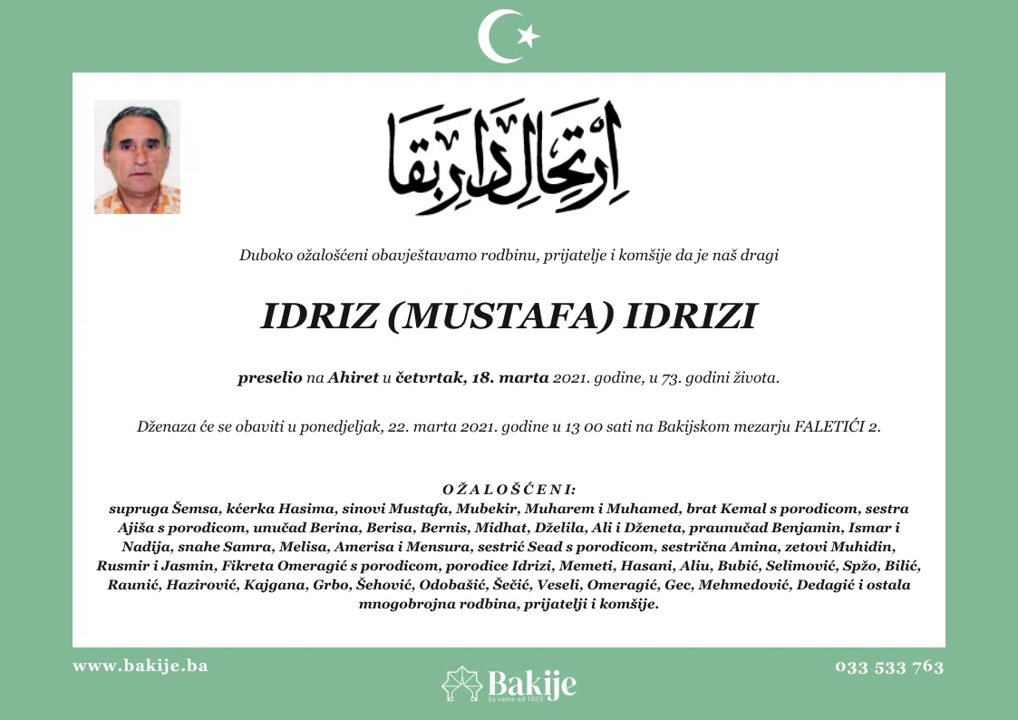 Smrtovnica — Idriz (Mustafa) Idrizi
