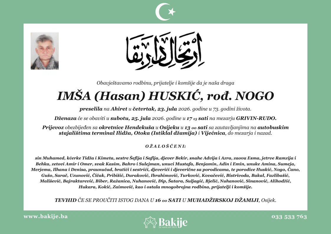 Smrtovnica — Imša (Hasan) Huskić, rođ. Nogo