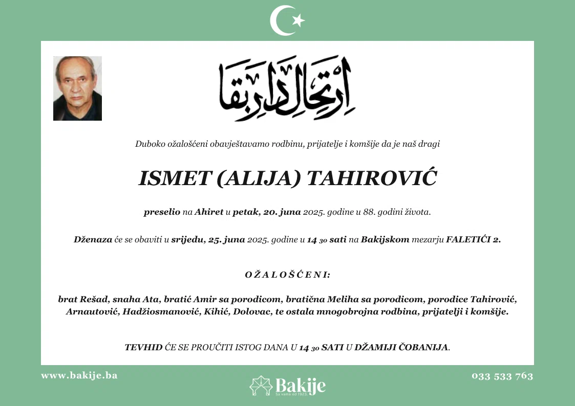 Smrtovnica — Ismet (Alija) Tahirović