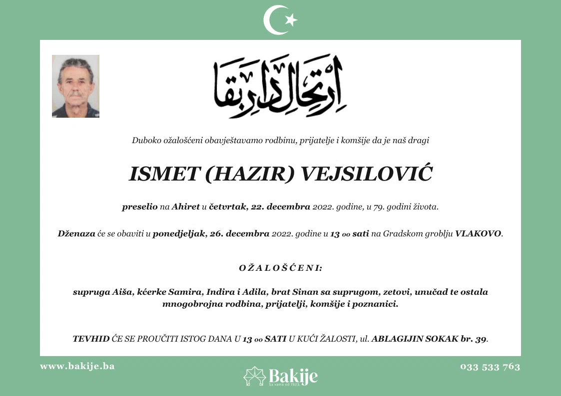 Smrtovnica — Ismet (Hazir) Vejsilović