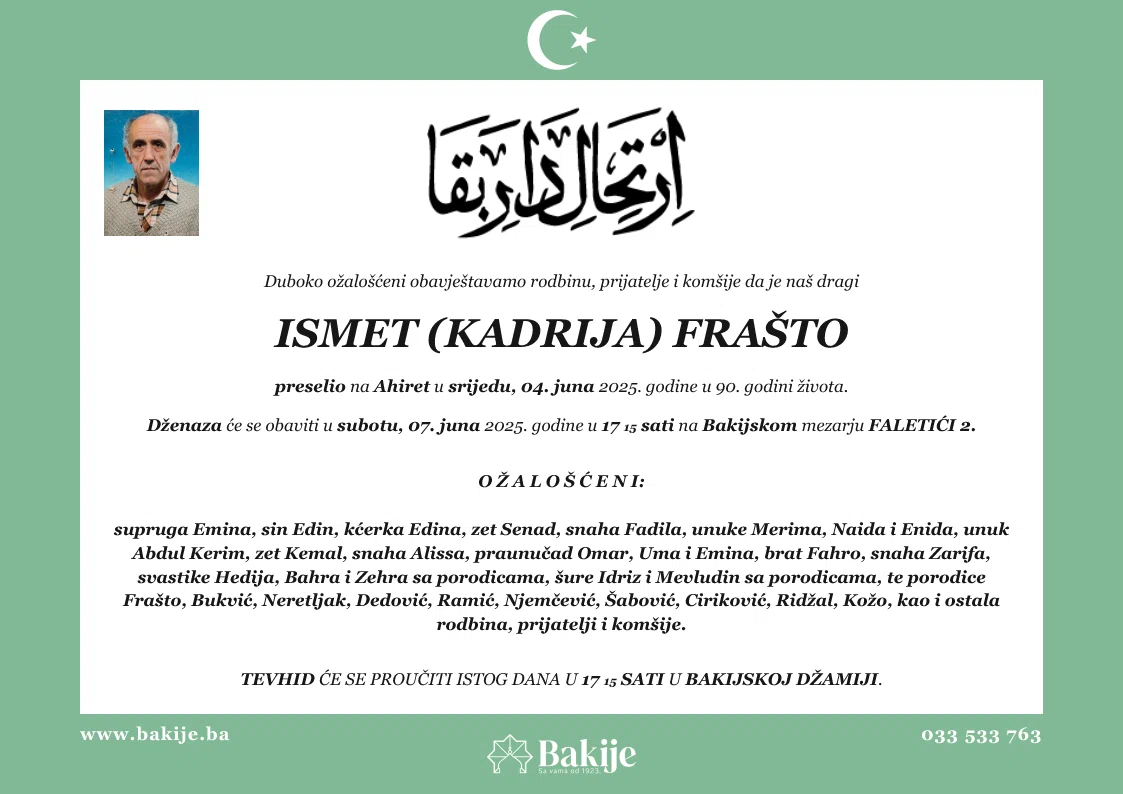 Smrtovnica — Ismet (Kadrija) Frašto