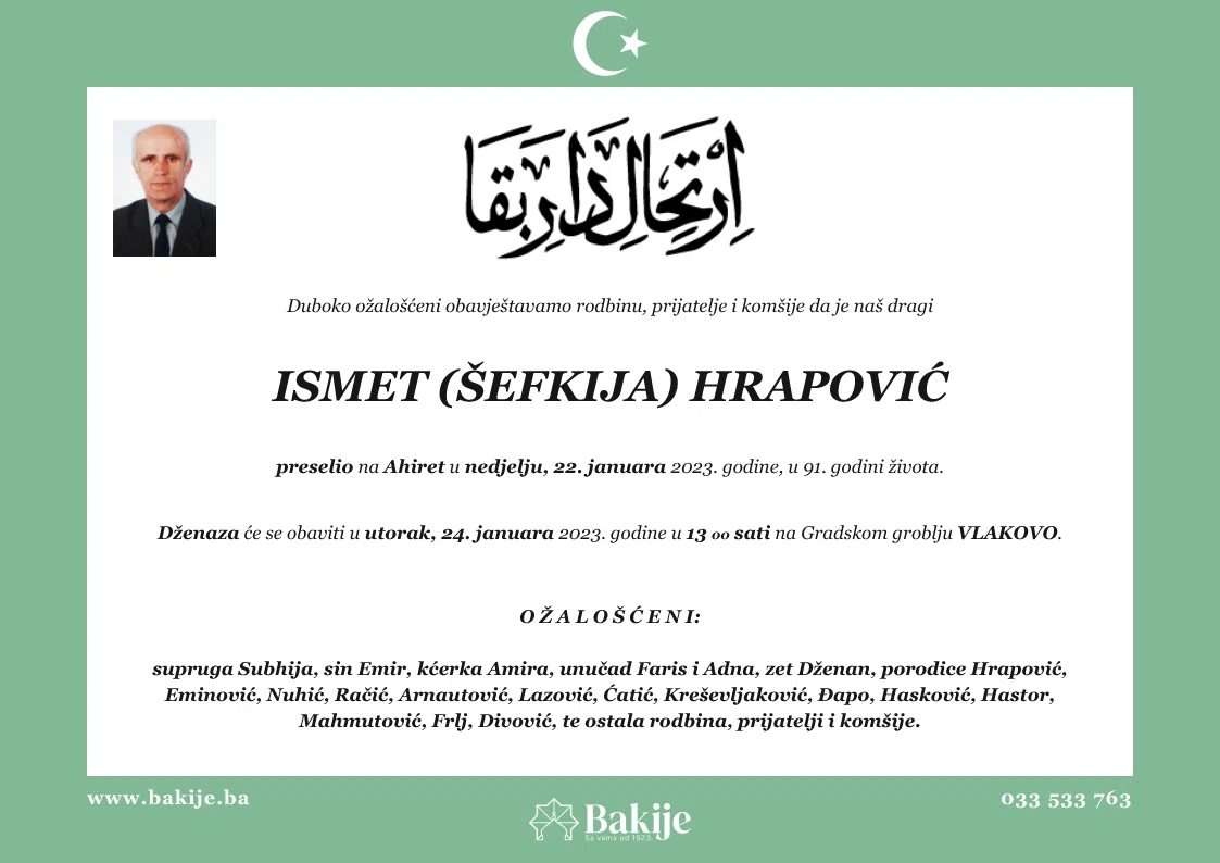 Smrtovnica — Ismet (Šefkija) Hrapović