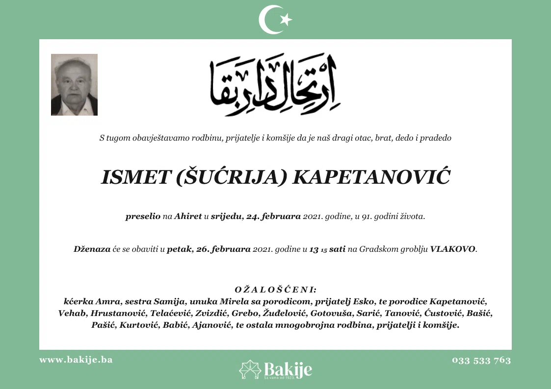 Smrtovnica — Ismet (Šućrija) Kapetanović