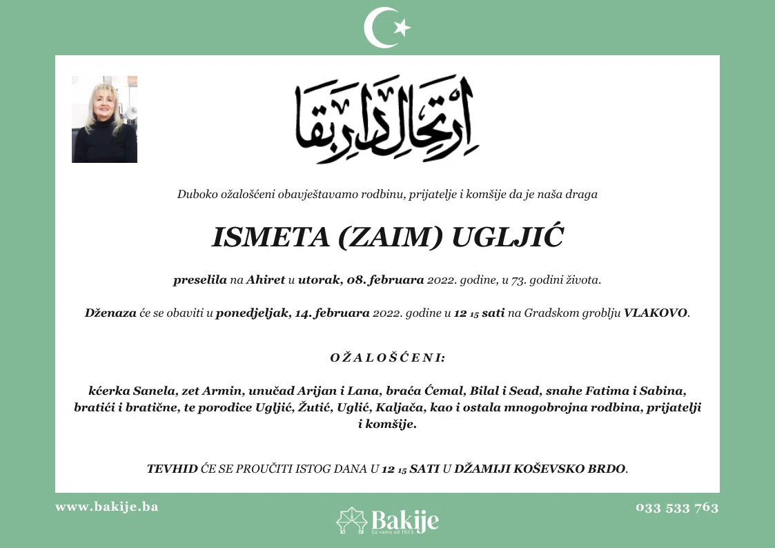 Smrtovnica — Ismeta (Zaim) Ugljić