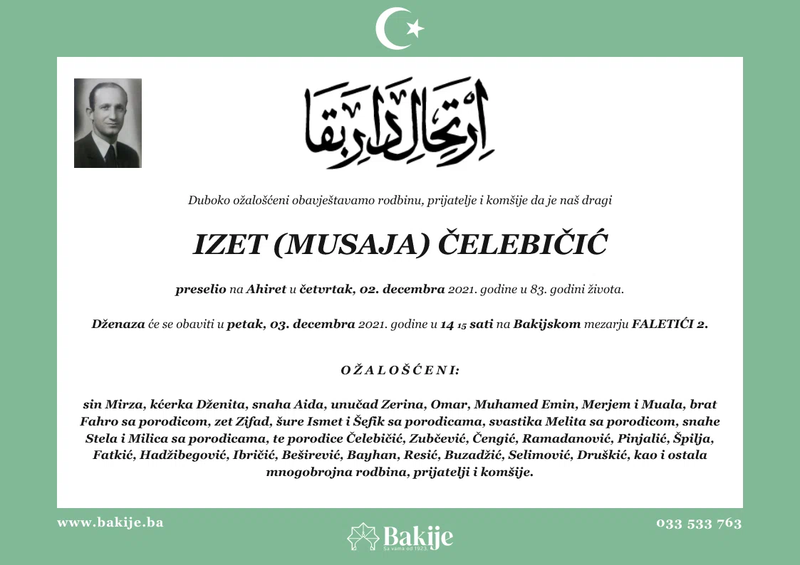 Smrtovnica — Izet (Musaja) Čelebičić